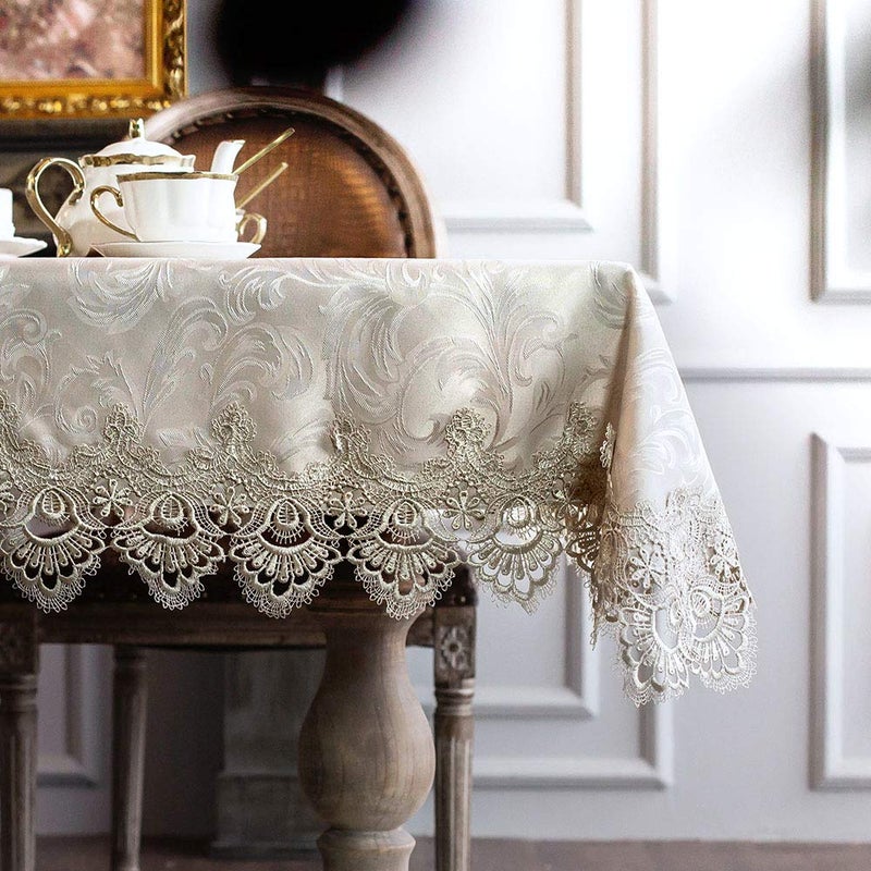 ARTABLE Lace Table Cloth Rectangle Fall Antique Flower Decor Macrame Tablecloth for Outdoor Farmhouse Rustic Kitchen Party Birthday Picnic (Stone Gray, 52 x 70 Inch) - Image 1
