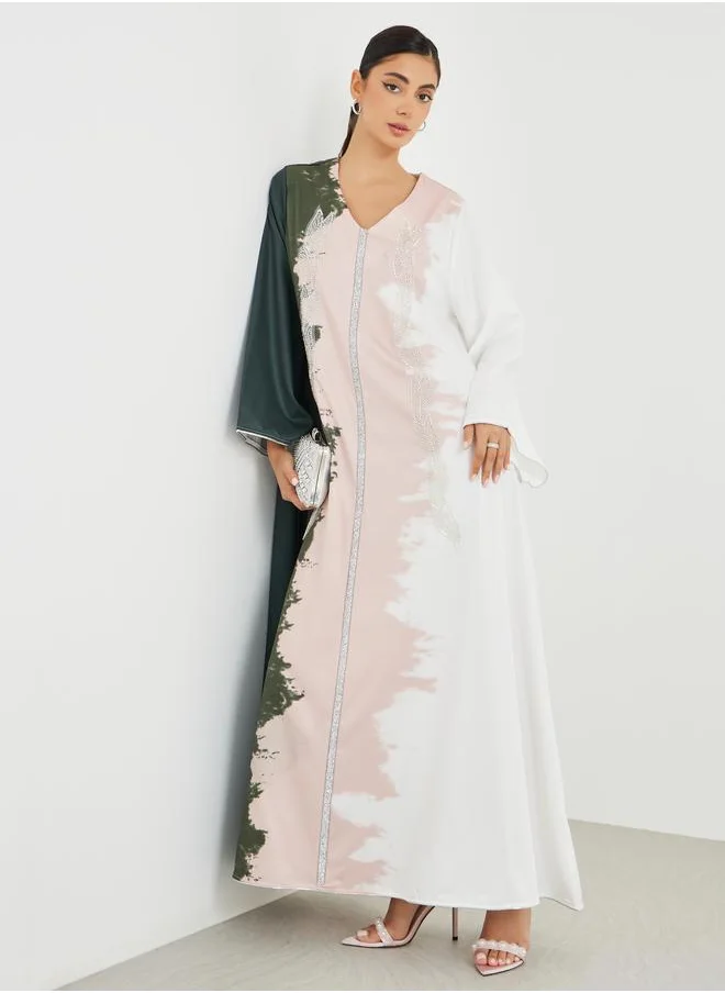 أميرة Amirah Embellished Ombre Print A-Line Jalabiya