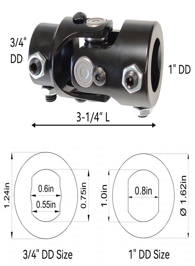 WGOHUI 3/4"DD x 1" DD U Joint for Steering Shaft, 3-1/4" Length Double D Universal Single U-Joint with Max Angle 35° Degree - Image 2