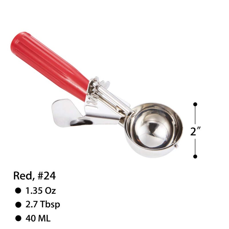 Saebye Cookie Scoop - #24 (1.35 oz) - Disher Scoops, Portion Scoop - Portion Control - 18/8 Stainless Steel, Red Handle - Image 2