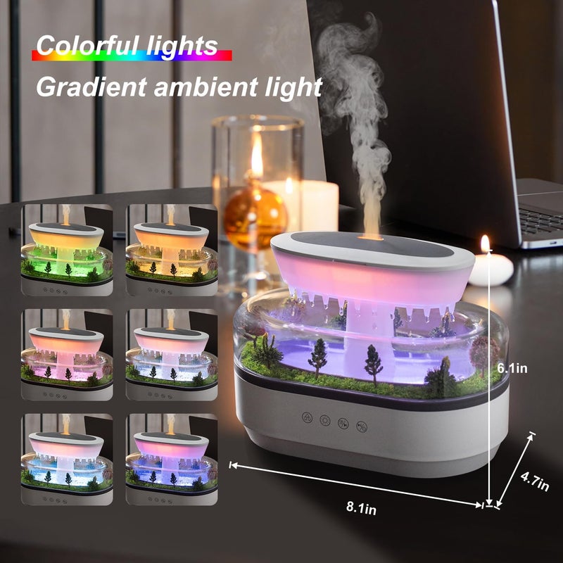 HIROGA Rain Diffuser 250ML Essential Oil Diffuser, Cloud Humidifier Rain Water Drip Humidifier with Drip Music Micro Landscape Ultrasonic Diffuser for Bedroom (White) - Image 5