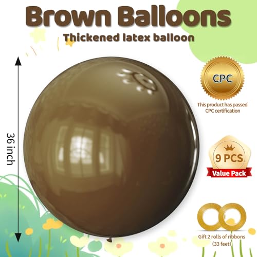 KAWKALSH Brown Balloons 9pcs 36 Inch Extra Large Big Jumbo Giant Dark Brown Boho Neutral Coffee Latex Helium Balloons for Wedding Baby Shower Gender Reveal Birthday Party Decorations - Image 5