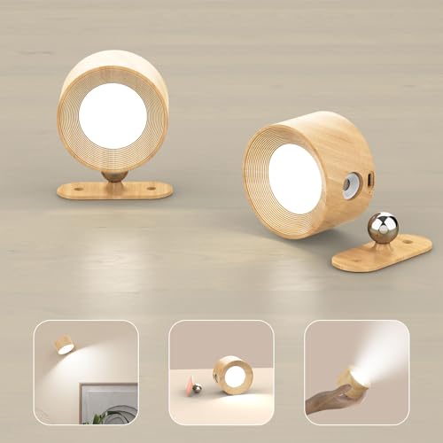 Koopala 2PACK LED Wall Lamps with Rechargeable Battery Operated Wall Mounted Lights with 3 Brightness 3 Color Temp Removable Charging 360Rotate Magnetic Cordless Wall Sconces for Reading Bedside - Image 1