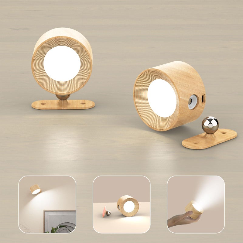 Koopala 2PACK LED Wall Lamps with Rechargeable Battery Operated Wall Mounted Lights with 3 Brightness 3 Color Temp Removable Charging 360Rotate Magnetic Cordless Wall Sconces for Reading Bedside - Image 2