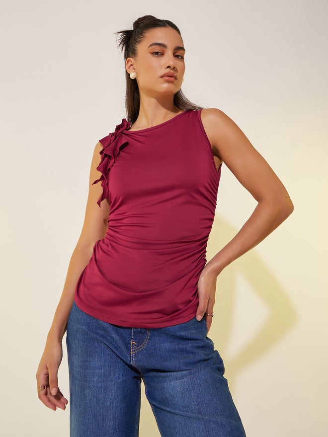 Styli Styli Solid Sleeveless Shoulder Ruffled Detail Top  - Image 3