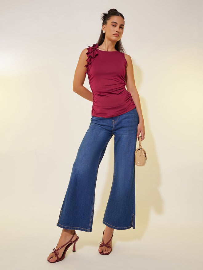 Styli Styli Solid Sleeveless Shoulder Ruffled Detail Top  - Image 2