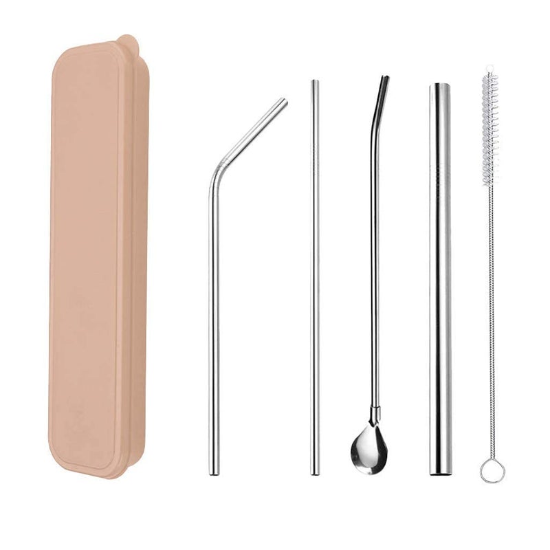 Iktu Ekto Set of 4 Portable Stainless Steel Drinking Straws with Straw Spoon, Comes with Brush and Case, Perfect for Holidays, Parties, Gifts, Family Gatherings - Reusable - Image 3