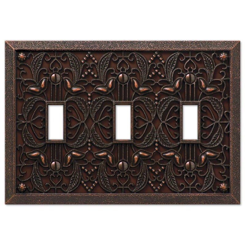Amerelle 65TTTDB Filigree Wallplate 3 Toggle Cast Metal Aged Bronze 1Pack