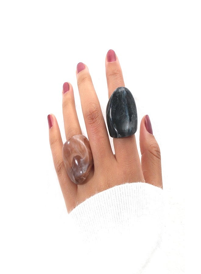 FUTIMELY Fashion Chunky Acrylic Knuckle Rings Set for Women Thick Multicolor Resin Finger Rings Set Y2k Aesthetic Statement Rings Jewelry Accessories (Black) - Image 3