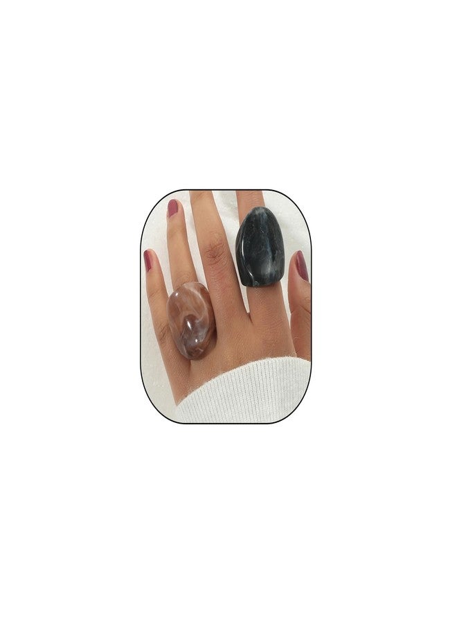FUTIMELY Fashion Chunky Acrylic Knuckle Rings Set for Women Thick Multicolor Resin Finger Rings Set Y2k Aesthetic Statement Rings Jewelry Accessories (Black) - Image 1