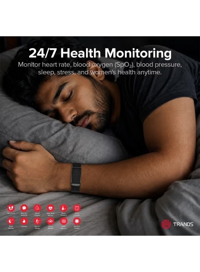 Trands SW300 Minimalist Smart Health & Fitness Tracker - Screenless Smart Band with 45-Day Battery, App-Controlled Heart Rate, Blood Oxygen & Sleep Monitor, IP68 Waterproof Wearable with Nylon Strap - Black - Image 3
