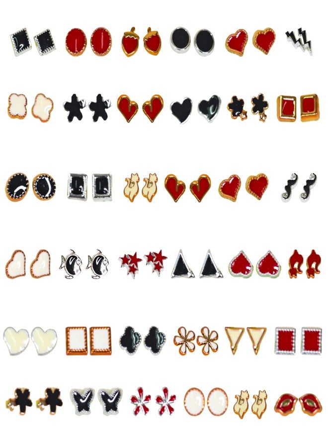 WISHKEY 36 Pair Stylish Earring Stud Combo Set with Heart Shape Box for Girls and Women(Pack Of 36, Multicolor) - Image 1