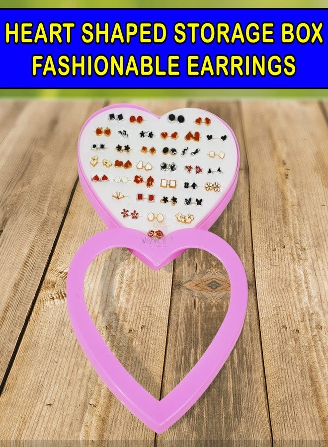 WISHKEY 36 Pair Stylish Earring Stud Combo Set with Heart Shape Box for Girls and Women(Pack Of 36, Multicolor) - Image 4