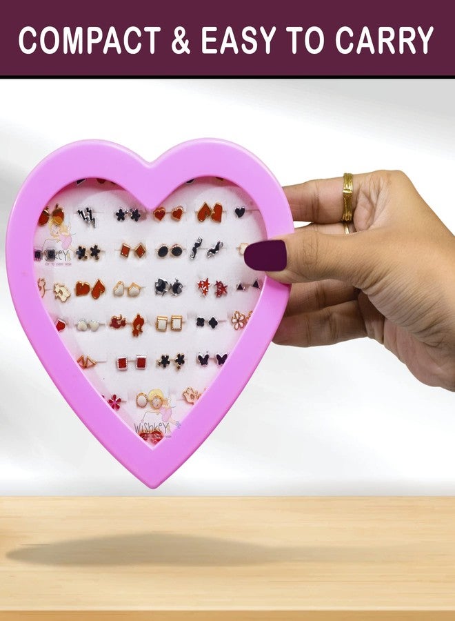 WISHKEY 36 Pair Stylish Earring Stud Combo Set with Heart Shape Box for Girls and Women(Pack Of 36, Multicolor) - Image 2