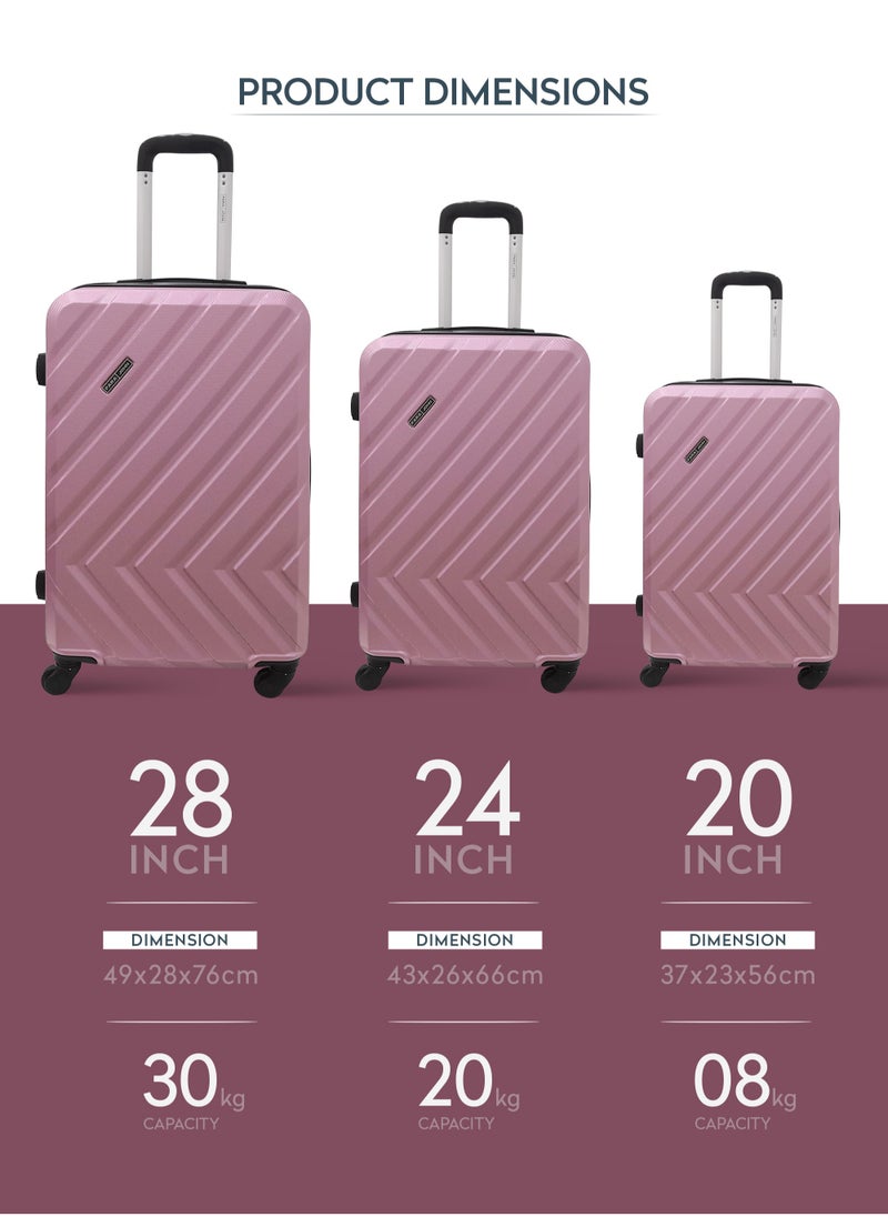 PARAJOHN - Chevron Set of 3 ABS Hard Case Luggage Trolley Bag with 4 Spinner Wheels & Lock – Pink (Small, Medium & Large) - Image 1