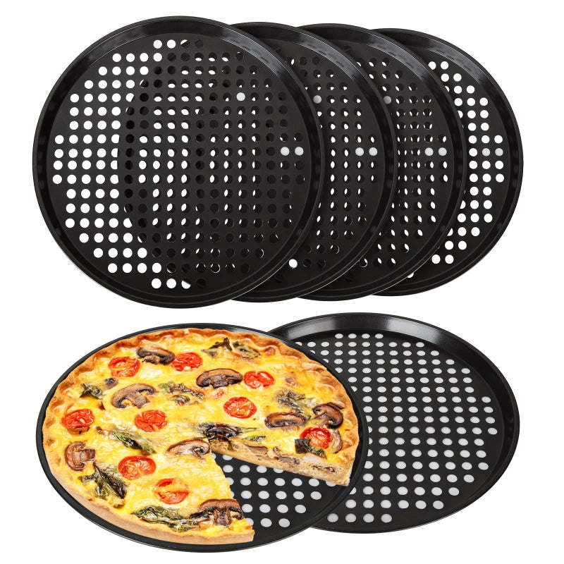 Goyada 6Pack 12Inch Carbon Steel NonStick Pizza Trays  Round Perforated Dough Tray Pans for Baking  Roasting
