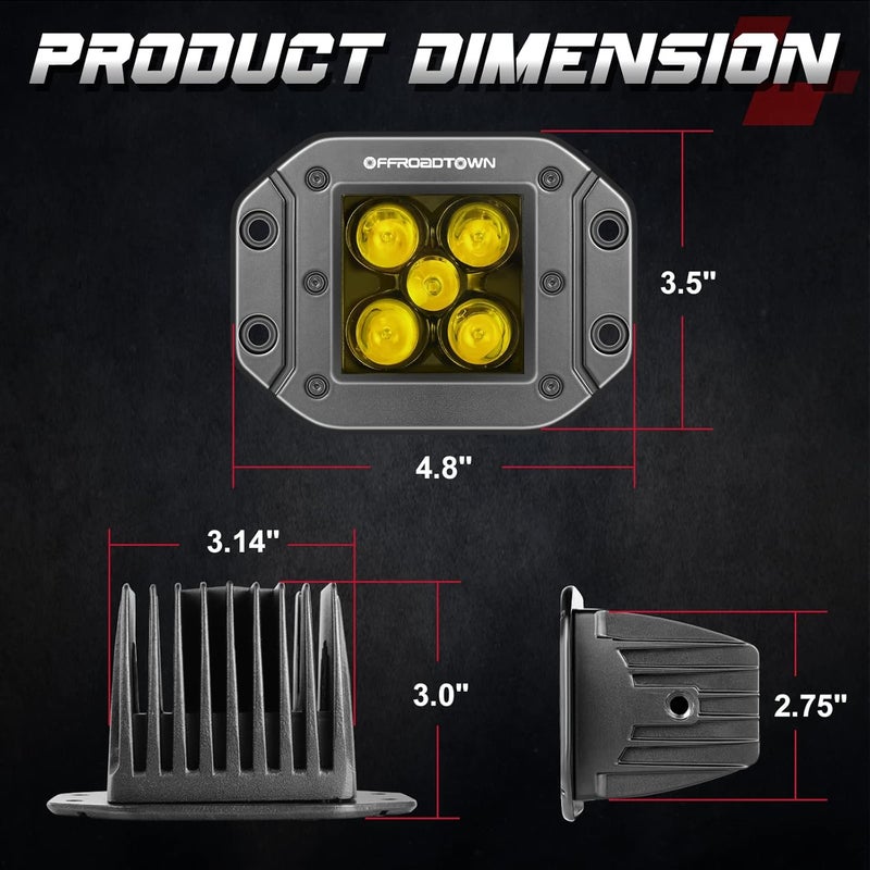 OFFROADTOWN مصابيح LED مثبتة بعمق 5 بوصة صفراء 2PCS 100W CREE مصابيح ضوء بقعة للقيادة على الطرق الوعرة مصابيح ضباب إضاءة عكسية للشاحنات UTV ATV SUV هوندا شيفي قارب - Image 2