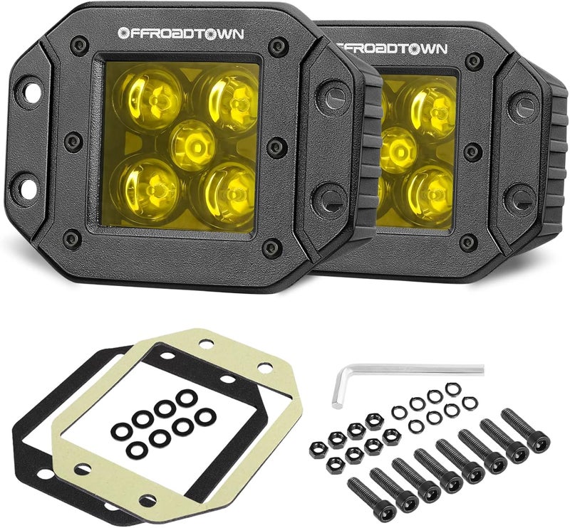 OFFROADTOWN مصابيح LED مثبتة بعمق 5 بوصة صفراء 2PCS 100W CREE مصابيح ضوء بقعة للقيادة على الطرق الوعرة مصابيح ضباب إضاءة عكسية للشاحنات UTV ATV SUV هوندا شيفي قارب - Image 1