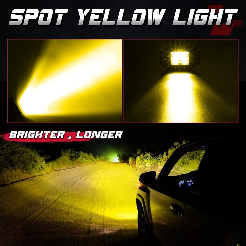 OFFROADTOWN مصابيح LED مثبتة بعمق 5 بوصة صفراء 2PCS 100W CREE مصابيح ضوء بقعة للقيادة على الطرق الوعرة مصابيح ضباب إضاءة عكسية للشاحنات UTV ATV SUV هوندا شيفي قارب - Image 4