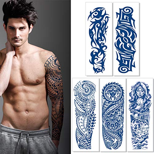 Aresvns Semi Permanent Sleeve Tattoos for Men & Women,Realistic Temporary Arm Tattoo,Lifelike Dark Blue Large Fake Tattoos Waterproof and Long Lasting 2 Weeks Tattoos Christmas Gift - Image 1