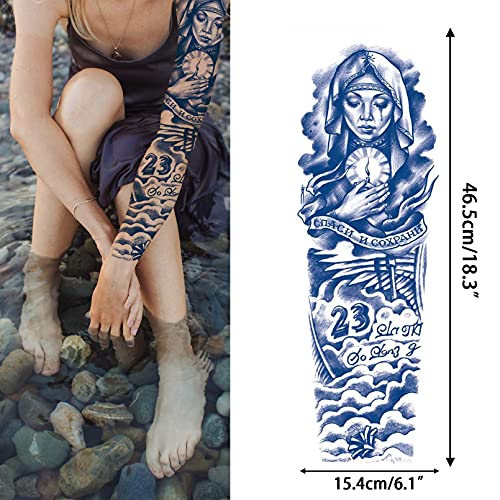 Aresvns Semi Permanent Sleeve Tattoos for Men & Women,Realistic Temporary Arm Tattoo,Lifelike Dark Blue Large Fake Tattoos Waterproof and Long Lasting 2 Weeks Tattoos Christmas Gift - Image 4