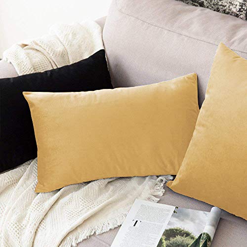 Khooti Velvet Cushion Cover, 18 x 22 Inches / 45 x 55 cm | Wheat | Pack of 3 | Solid Plain Soft & Smooth, Decorative Cushion Covers for Living Room, Bedroom, Couches, Chairs, Sofas, Beds & Home Decor - Image 3