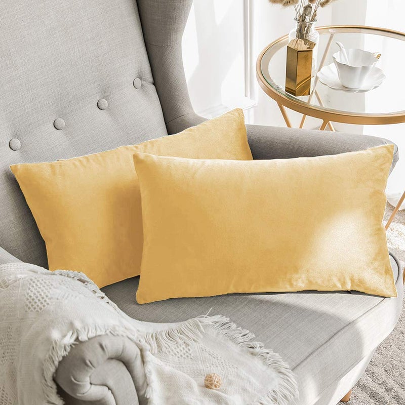 Khooti Velvet Cushion Cover, 18 x 22 Inches / 45 x 55 cm | Wheat | Pack of 3 | Solid Plain Soft & Smooth, Decorative Cushion Covers for Living Room, Bedroom, Couches, Chairs, Sofas, Beds & Home Decor - Image 5