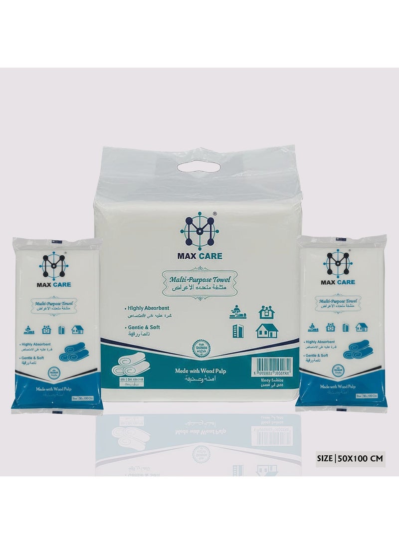 ماكس كير مناشف للاستعمال مرة واحدة مقاس 50 × 100 سم مثل مناشف اليد مناديل ورقية ناعمة وممتصة للحمام والمطبخ أو المناسبات (عبوة ناعمة للغاية من 50) - Image 1