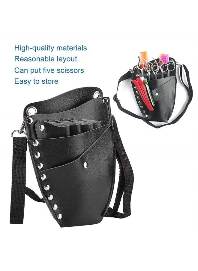 HURRISE Scissors Bag, Barber Waist Bag, PU Leather Scissors Holster Barber Scissors Shear Pouch Holder Hairdressing Waist Holder Case Bag for Salon Hairdressers - Image 1