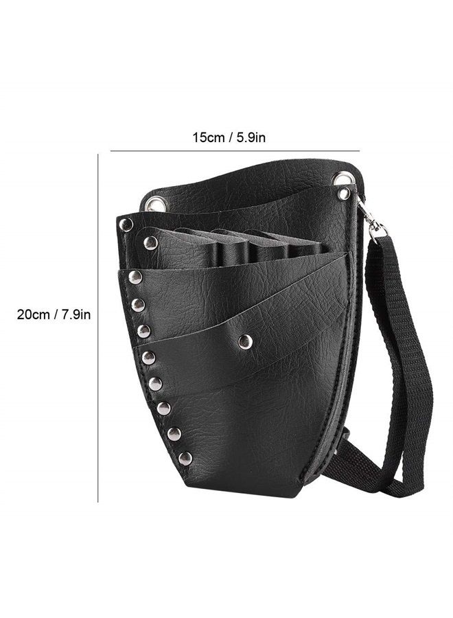 HURRISE Scissors Bag, Barber Waist Bag, PU Leather Scissors Holster Barber Scissors Shear Pouch Holder Hairdressing Waist Holder Case Bag for Salon Hairdressers - Image 2