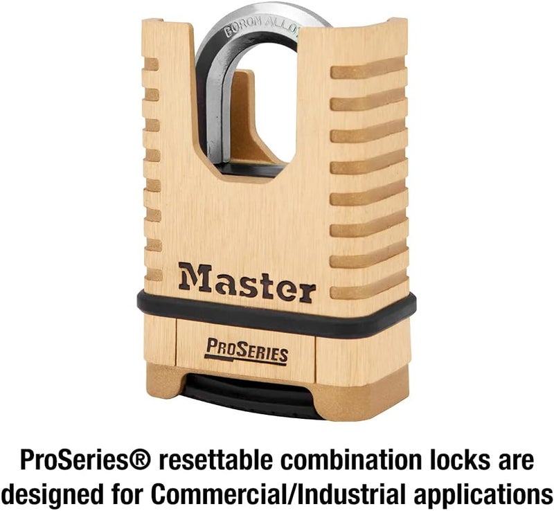 MasterLock ProSeries Brass Padlock, Set Your Own Combination Lock, Commercial Grade Locks with Code for Tools, Fences, Gates, 2-1/4 inches Wide, 1177D - Image 2