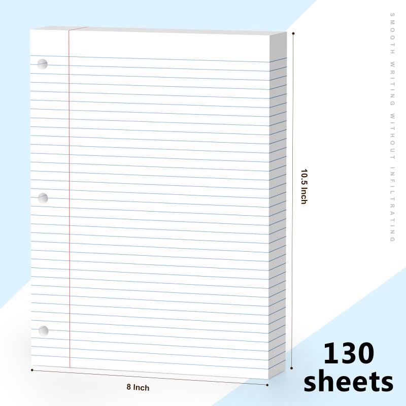 AILZFEI White Loose Leaf Paper 130 Sheets Filler Paper 8 * 10.5 College Ruled 3-Hole Punched for 3-Ring Binders Notebook Lined 8" x 10.5" - Image 2