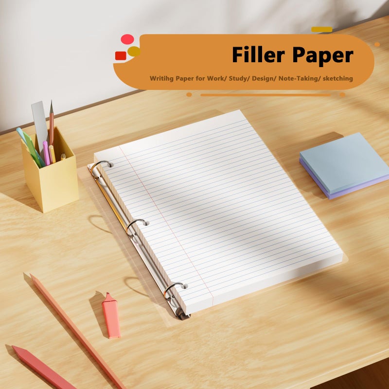 AILZFEI White Loose Leaf Paper 130 Sheets Filler Paper 8 * 10.5 College Ruled 3-Hole Punched for 3-Ring Binders Notebook Lined 8" x 10.5" - Image 3