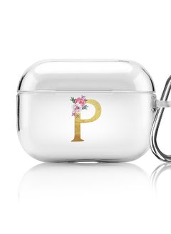 Classic Clear printed Case for Apple AirPods Pro 2nd Generation Thin Transparent Cover - Custom Monogram Initial Letter Floral Pattern Alphabet - P (Clear )