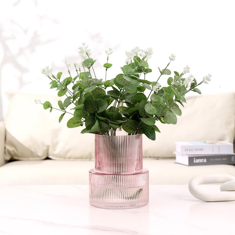Yanwe1 Pink Glass Vase  Ribbed Glass Vase For Tulips  Flower Vases For Bouquet  Pink Modern Vases For Living Room  Dining Table  Entryway  Mantle  Shelf  Wedding  Office  7.5 Inches - Image 5