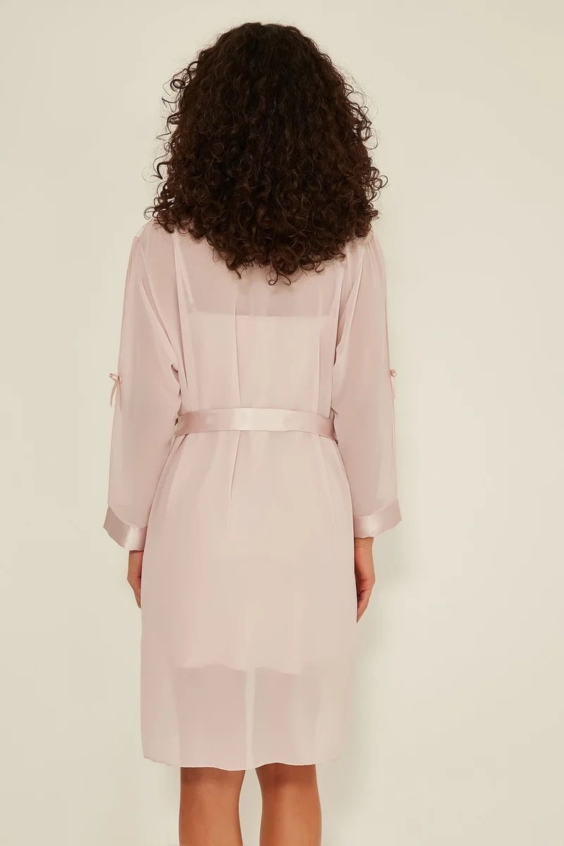 سي اند سيتي 047 Women's Satin Nightgown Dressing Suit Powder