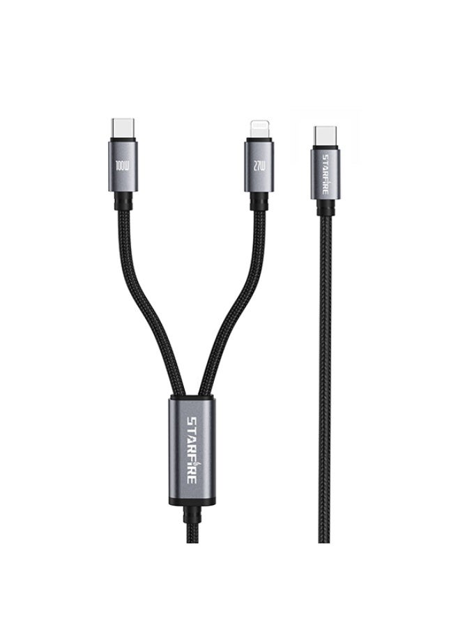 STARFIRE 100W 2-in-1 USB C to USB C and Lightning Fast Charging Cable, 48-Count High-Density Braided Data Lead for Laptops & Smartphones, 1.2m, Black - Image 1