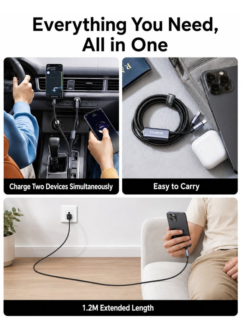 STARFIRE 100W 2-in-1 USB C to USB C and Lightning Fast Charging Cable, 48-Count High-Density Braided Data Lead for Laptops & Smartphones, 1.2m, Black - Image 3