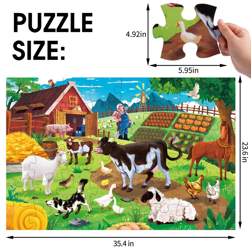 IFLOVE Jumbo Floor Puzzle for Kids,Farm Animals Jigsaw Large Puzzles,48 Piece Barn Puzzle for Toddler Ages 3-5,Children Learning Preschool Educational Toys,Birthday Easter Gift for 4-8 Years Old Boy and Girl - Image 2