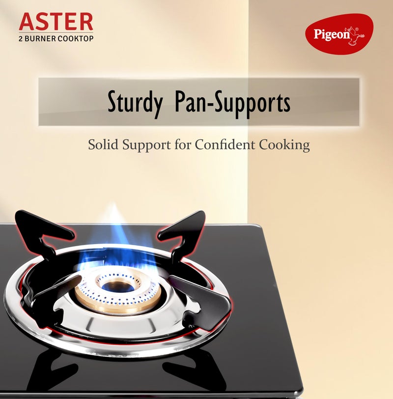 Pigeon Aster Gas Stove 2 Burner with High Powered Brass Burner, Gas Cooktop with Glass Top and Powder Coated Body, black, standard (14266) - Image 5
