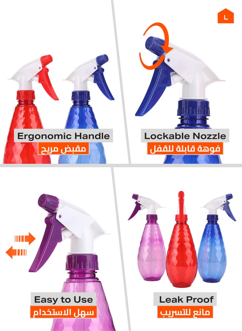 LAWAZIM Colored Spray Kit - Refillable Transparent Plastic Spray Bottles with Adjustable Nozzle and Leak-Proof Cap - Ideal for Cleaning, Gardening, Hair Care & Pet Use - Number 2 - Image 3