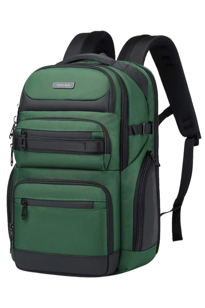 OZUKO 9772S Waterproof Travel Laptop Backpack – High-Capacity Business Bag, Green - Image 1