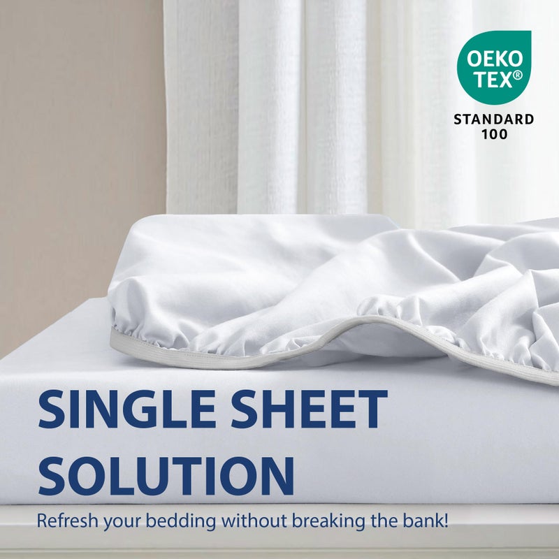 Cathay Home Luxury Wrinkle And Fade Resistant Double Brushed Ultra Soft Microfiber 14-inch Standard Pocket Single Fitted Sheet, White, Twin - Image 2