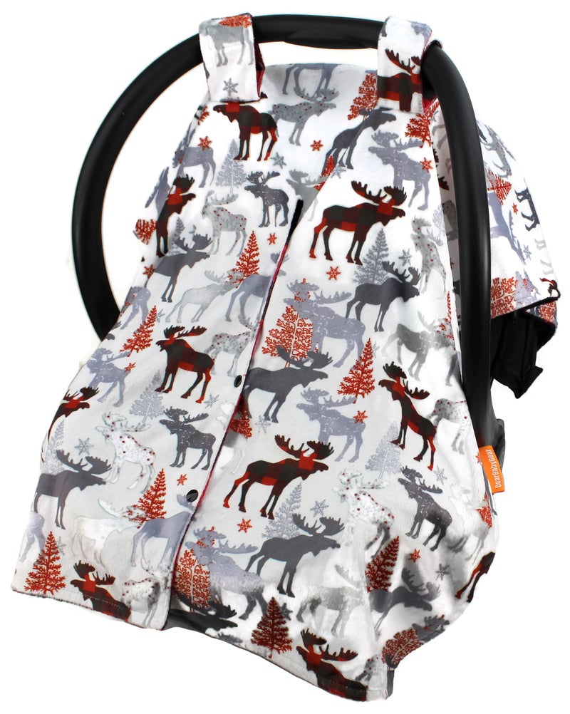 Dear Baby Gear غطاء مقعد السيارة من ديار بيبي جير - غطاء مقعد سيارة للأطفال غير محدد الجنس - قماش ناعم وقابل للتنفس - يناسب معظم مقاعد السيارة - نمط مووس الشتاء/مربعات حمراء وسوداء - 40"x30" - Image 3