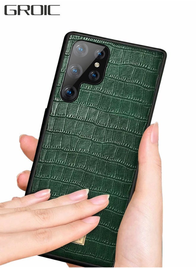 GROIC Ultra Thin Phone Case Compatible with Samsung Galaxy S22 Ultra 5G, Luxury Vintage Crocodile Pattern Leather Anti-Slip Back Cover TPU Full Frame Protective Phone Case 6.8 Inch for Galaxy S22 Ultra  - Image 1