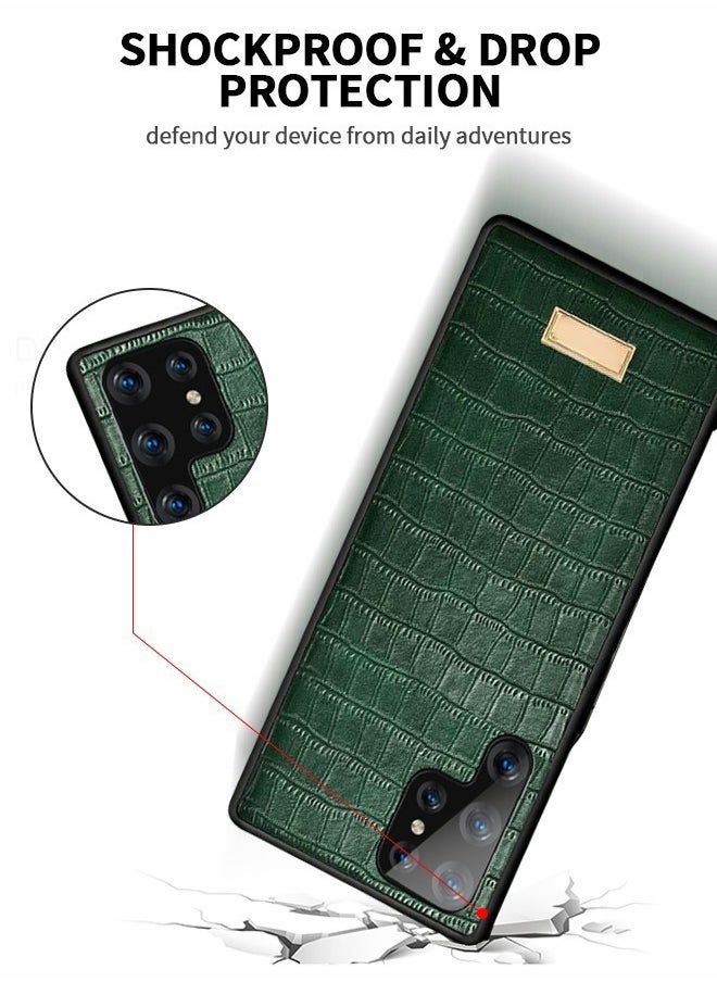 GROIC Ultra Thin Phone Case Compatible with Samsung Galaxy S22 Ultra 5G, Luxury Vintage Crocodile Pattern Leather Anti-Slip Back Cover TPU Full Frame Protective Phone Case 6.8 Inch for Galaxy S22 Ultra  - Image 2