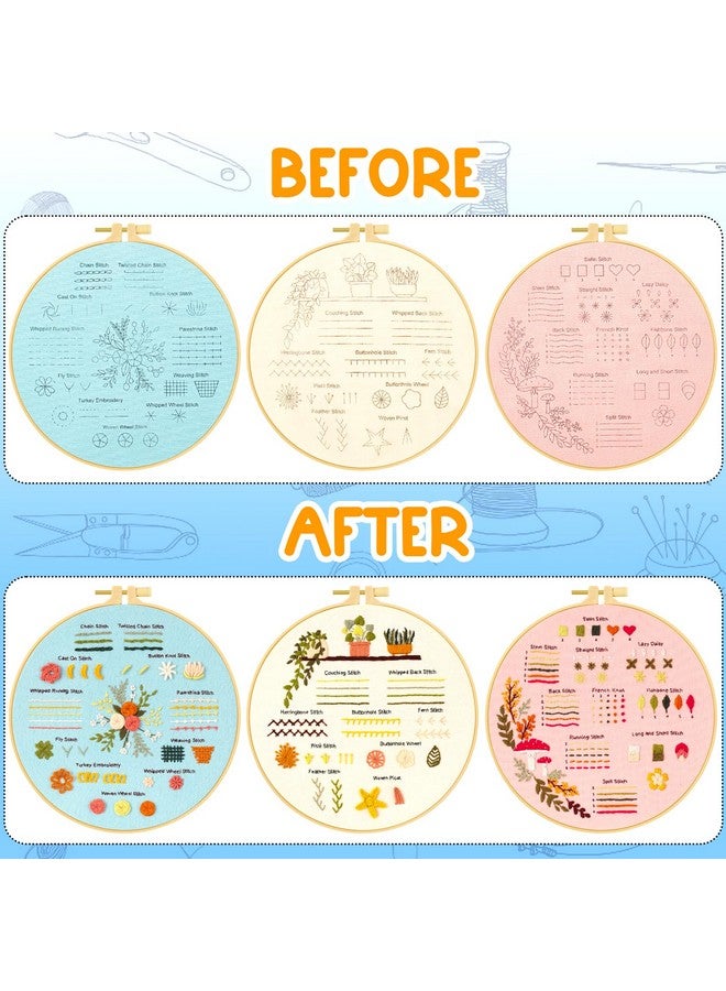 Ponpon 3 Sets Embroidery Kit for Beginners, Embroidery Kit for Adults with Follow Instruction, Cross Stitch Kits with Wooden Embroidery Hoops (Stlye B) - Image 3