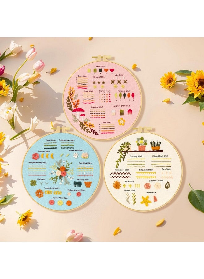 Ponpon 3 Sets Embroidery Kit for Beginners, Embroidery Kit for Adults with Follow Instruction, Cross Stitch Kits with Wooden Embroidery Hoops (Stlye B) - Image 5