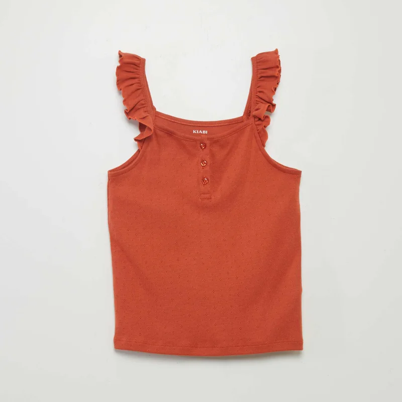 Kiabi Pointelle Vest Top With Ruffled Straps Orange