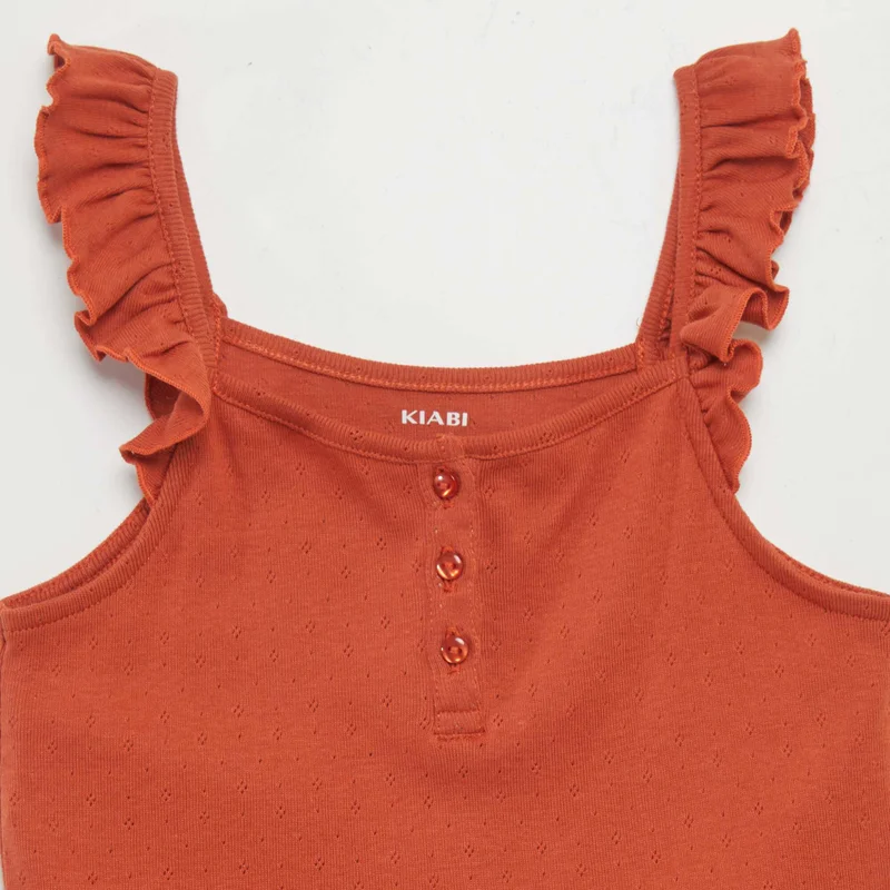 Kiabi Pointelle Vest Top With Ruffled Straps Orange